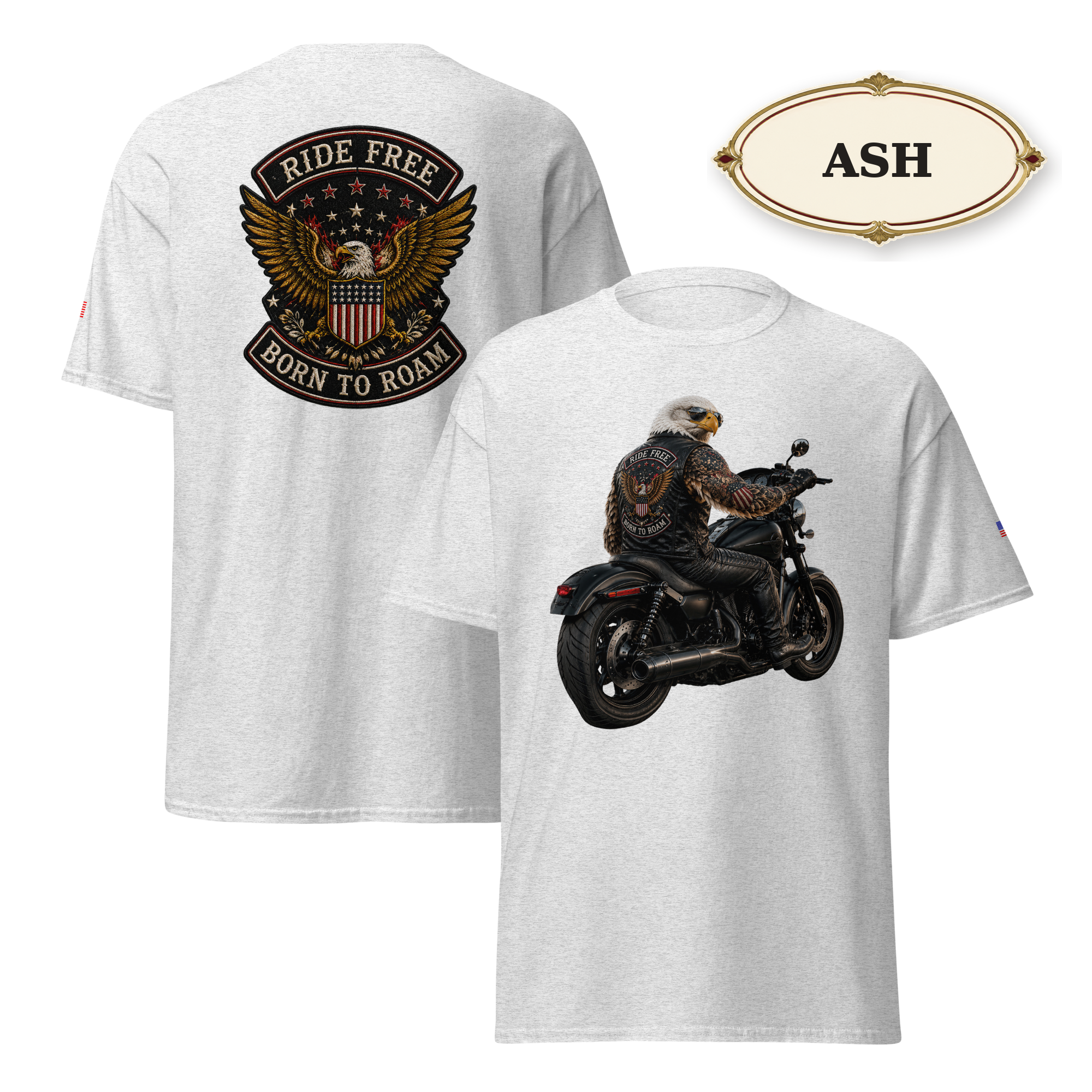 Ride Free Born to Roam Biker Shirt, Patriotic Eagle Motorcycle T-Shirt, American Flag Graphic Tee, Unisex Rider Gift