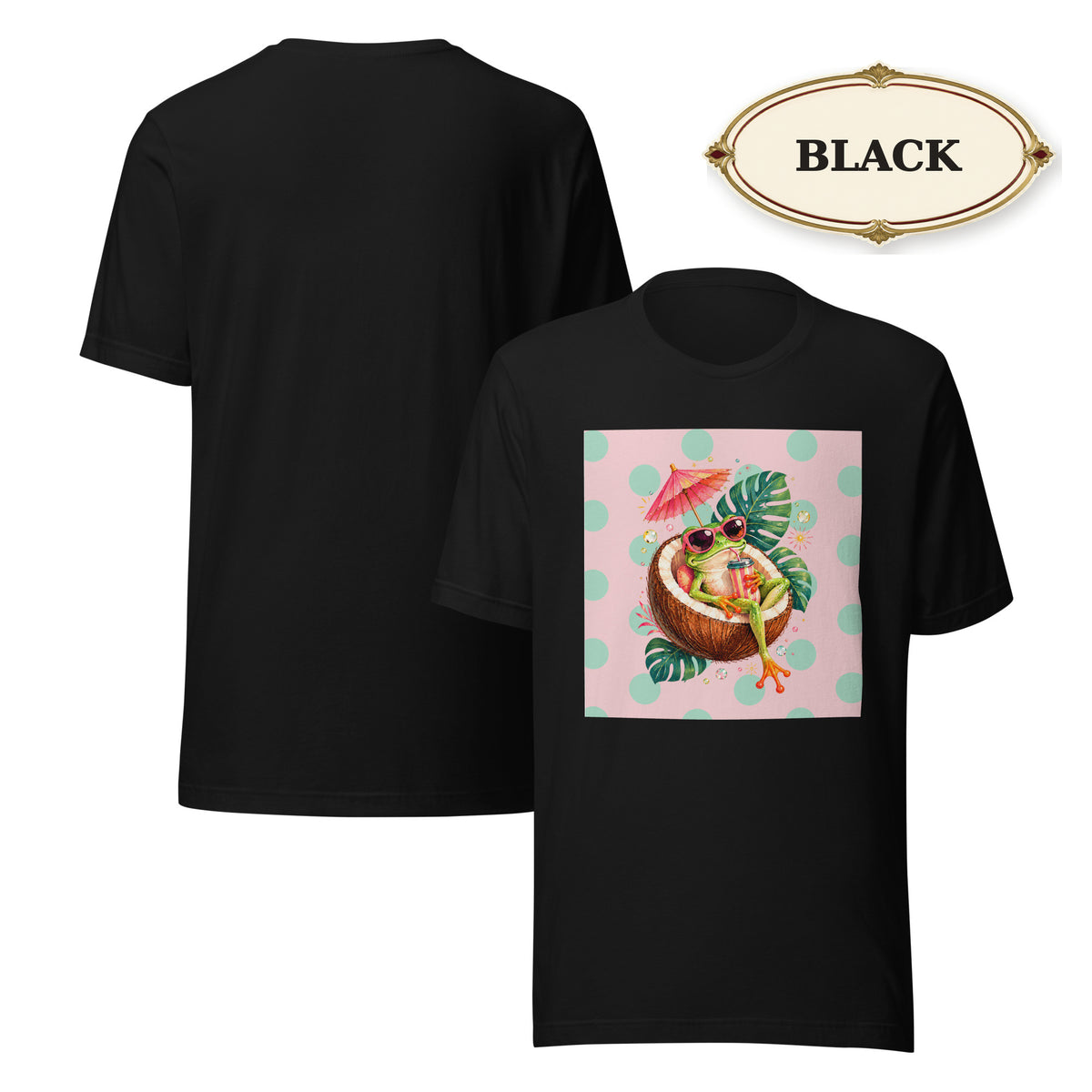 Women’s Tropical Cocktail Graphic Tee, Coconut Drink Summer Shirt