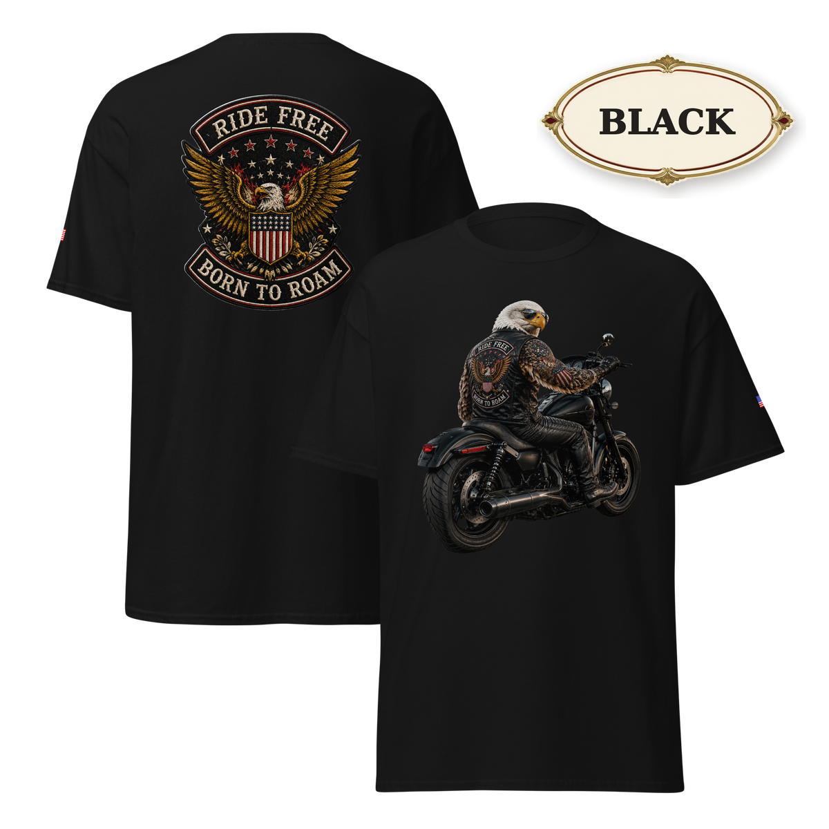 Ride Free Born to Roam Biker Shirt, Patriotic Eagle Motorcycle T-Shirt, American Flag Graphic Tee, Unisex Rider Gift