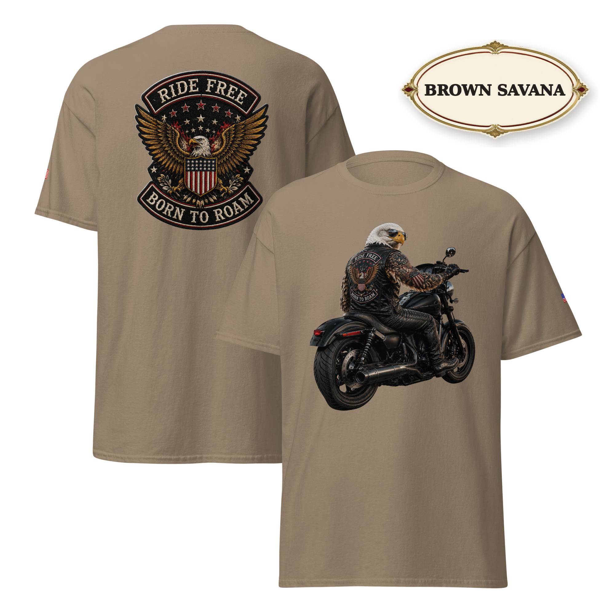 Ride Free Born to Roam Biker Shirt, Patriotic Eagle Motorcycle T-Shirt, American Flag Graphic Tee, Unisex Rider Gift