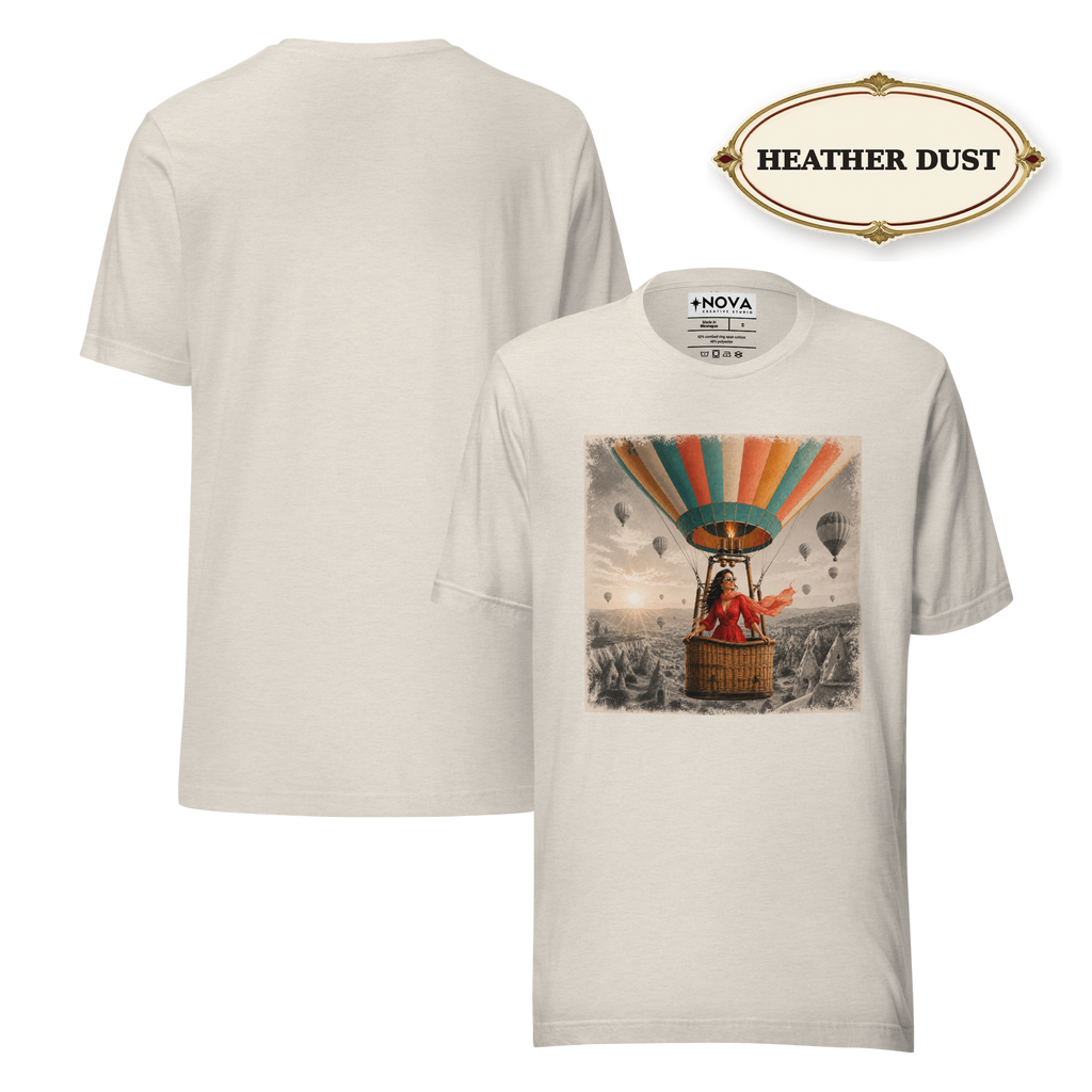 Hot Air Balloon Graphic Tee, Vintage Woman Travel Shirt, Whimsical Adventure Gift