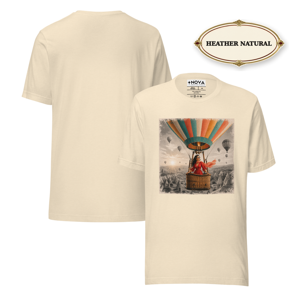 Hot Air Balloon Graphic Tee, Vintage Woman Travel Shirt, Whimsical Adventure Gift