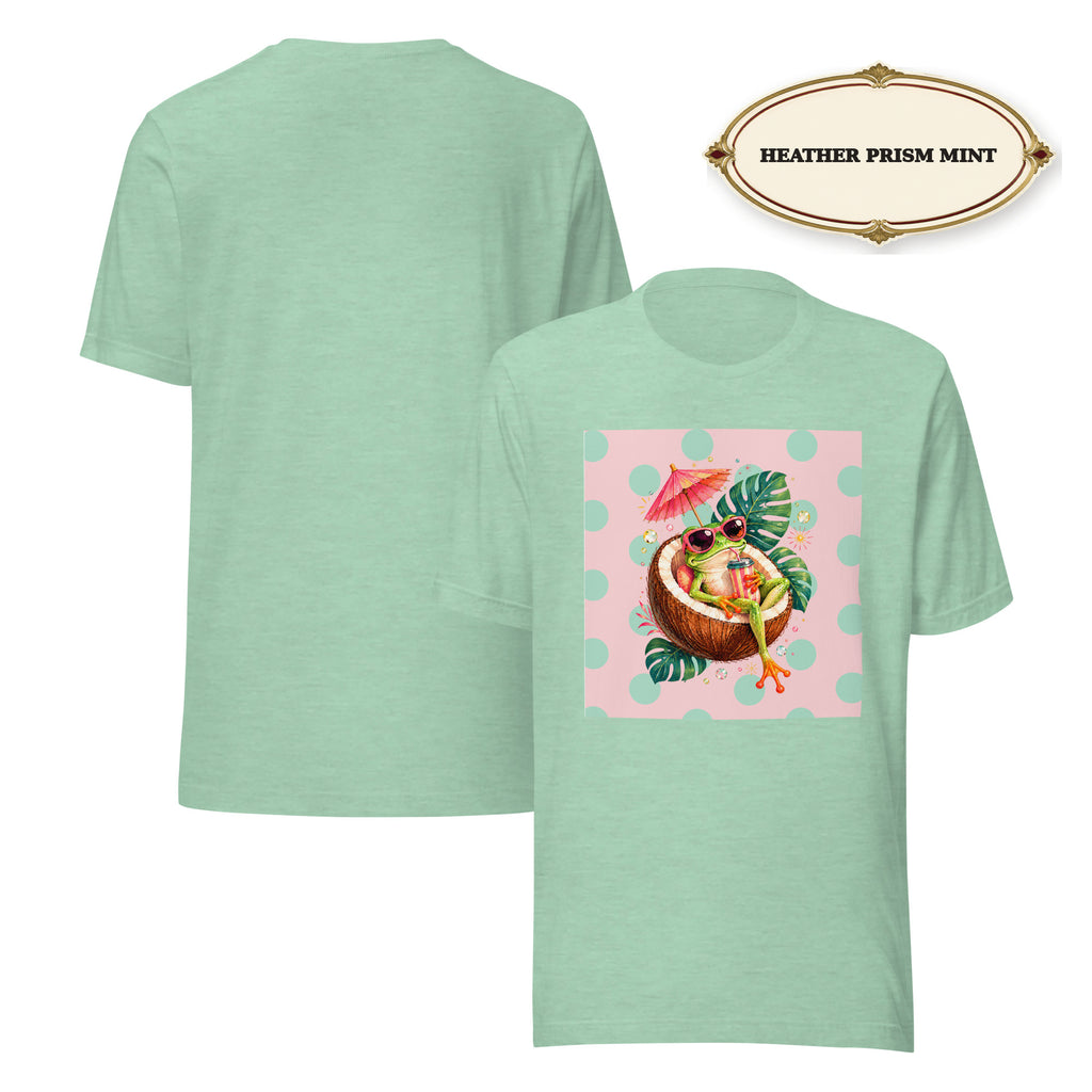 Women’s Tropical Cocktail Graphic Tee, Coconut Drink Summer Shirt