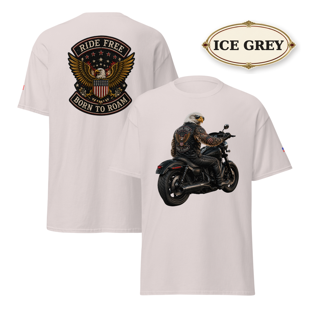 Ride Free Born to Roam Biker Shirt, Patriotic Eagle Motorcycle T-Shirt, American Flag Graphic Tee, Unisex Rider Gift