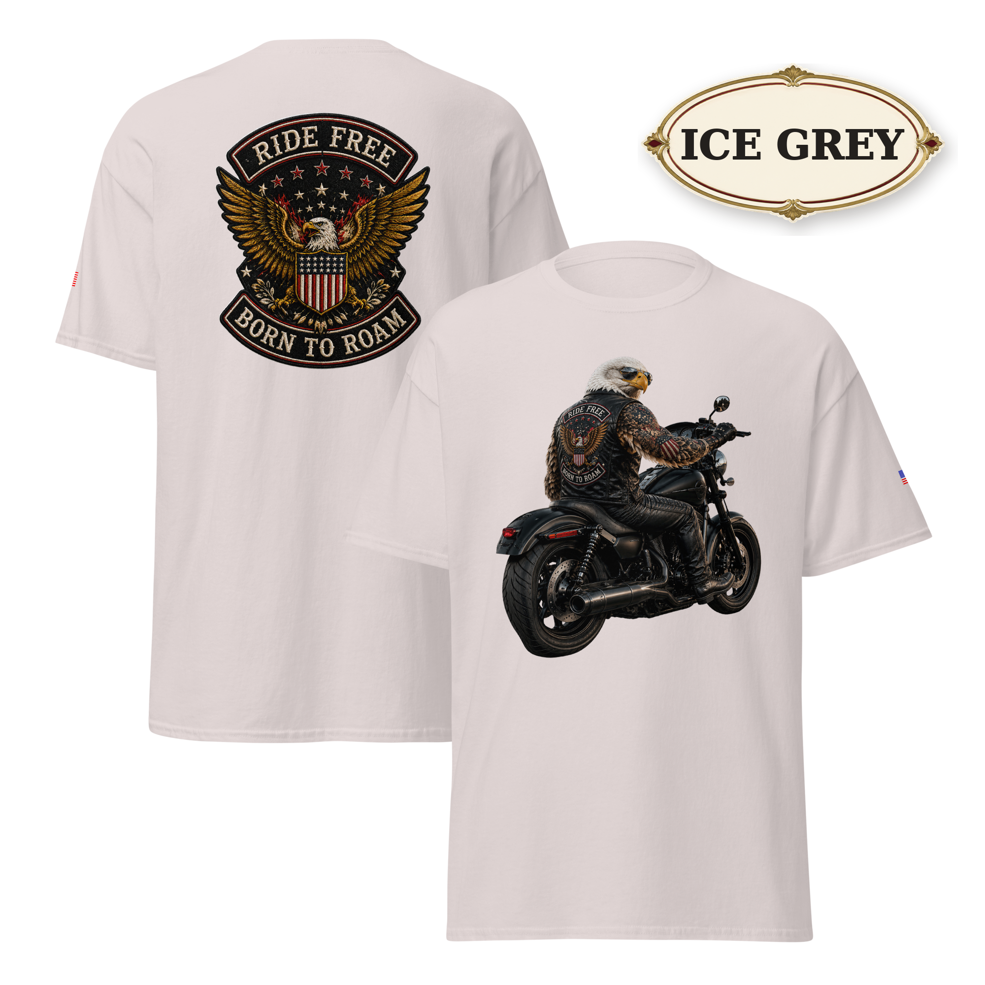 Ride Free Born to Roam Biker Shirt, Patriotic Eagle Motorcycle T-Shirt, American Flag Graphic Tee, Unisex Rider Gift