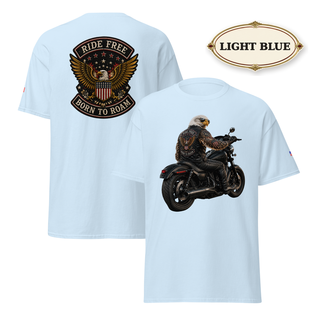 Ride Free Born to Roam Biker Shirt, Patriotic Eagle Motorcycle T-Shirt, American Flag Graphic Tee, Unisex Rider Gift