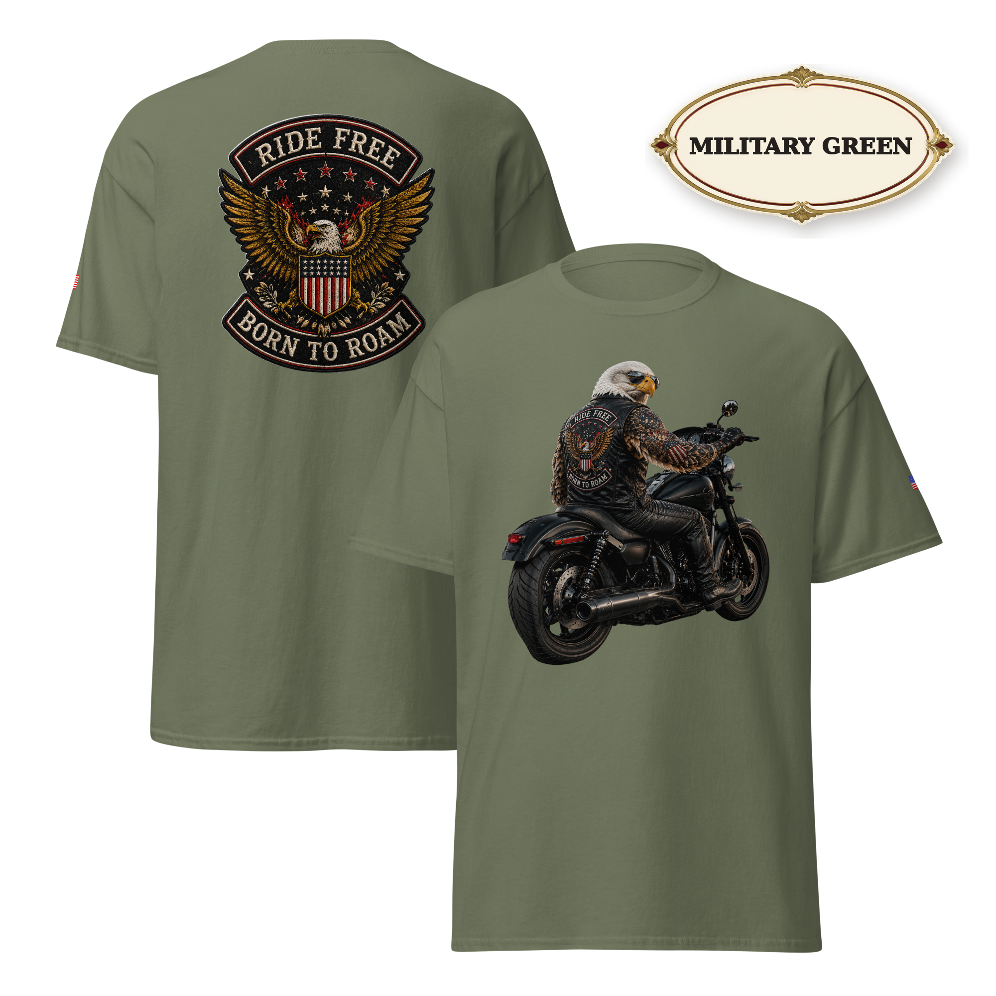 Ride Free Born to Roam Biker Shirt, Patriotic Eagle Motorcycle T-Shirt, American Flag Graphic Tee, Unisex Rider Gift
