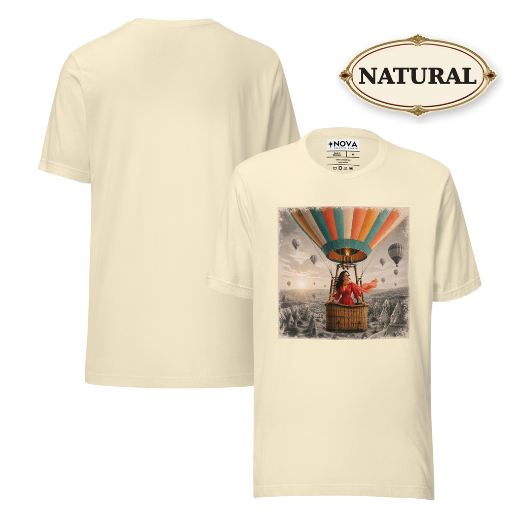 Hot Air Balloon Graphic Tee, Vintage Woman Travel Shirt, Whimsical Adventure Gift