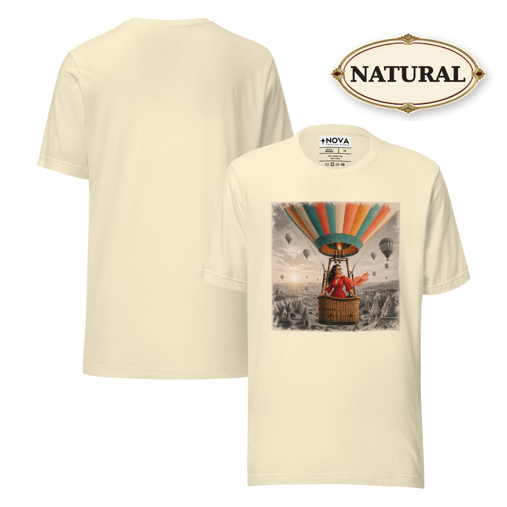 Hot Air Balloon Graphic Tee, Vintage Woman Travel Shirt, Whimsical Adventure Gift