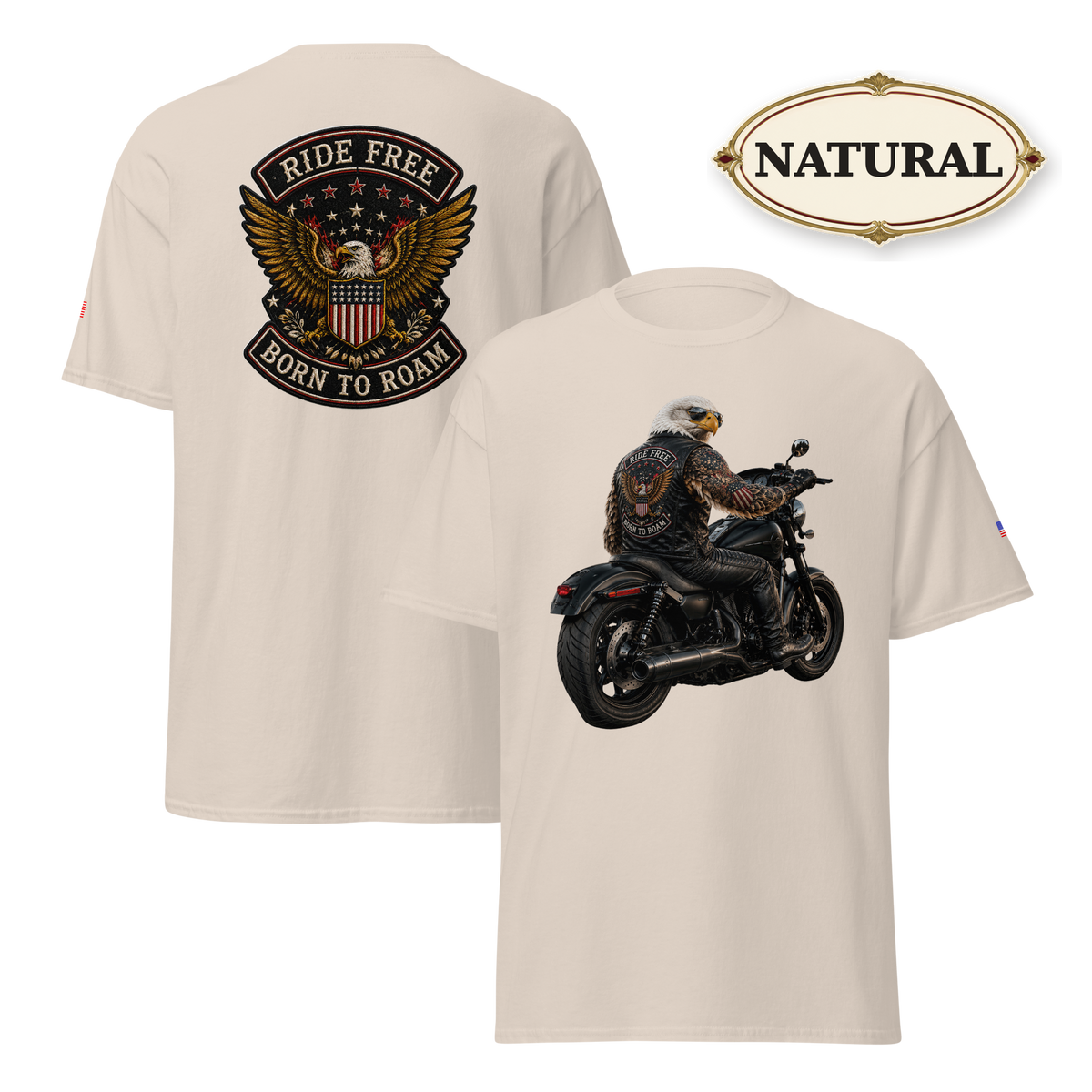 Ride Free Born to Roam Biker Shirt, Patriotic Eagle Motorcycle T-Shirt, American Flag Graphic Tee, Unisex Rider Gift