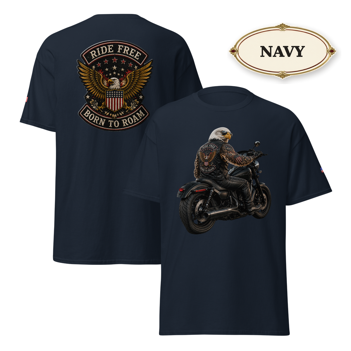 Ride Free Born to Roam Biker Shirt, Patriotic Eagle Motorcycle T-Shirt, American Flag Graphic Tee, Unisex Rider Gift
