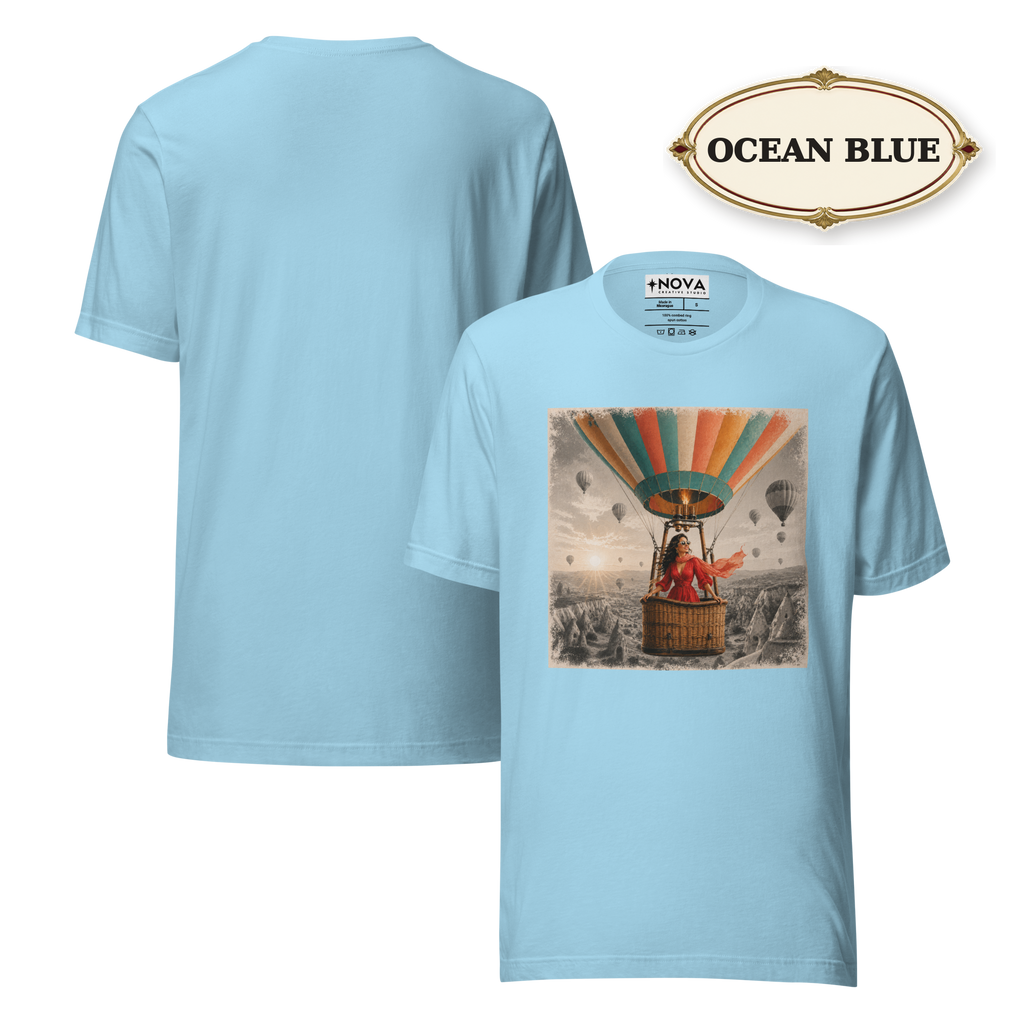 Hot Air Balloon Graphic Tee, Vintage Woman Travel Shirt, Whimsical Adventure Gift