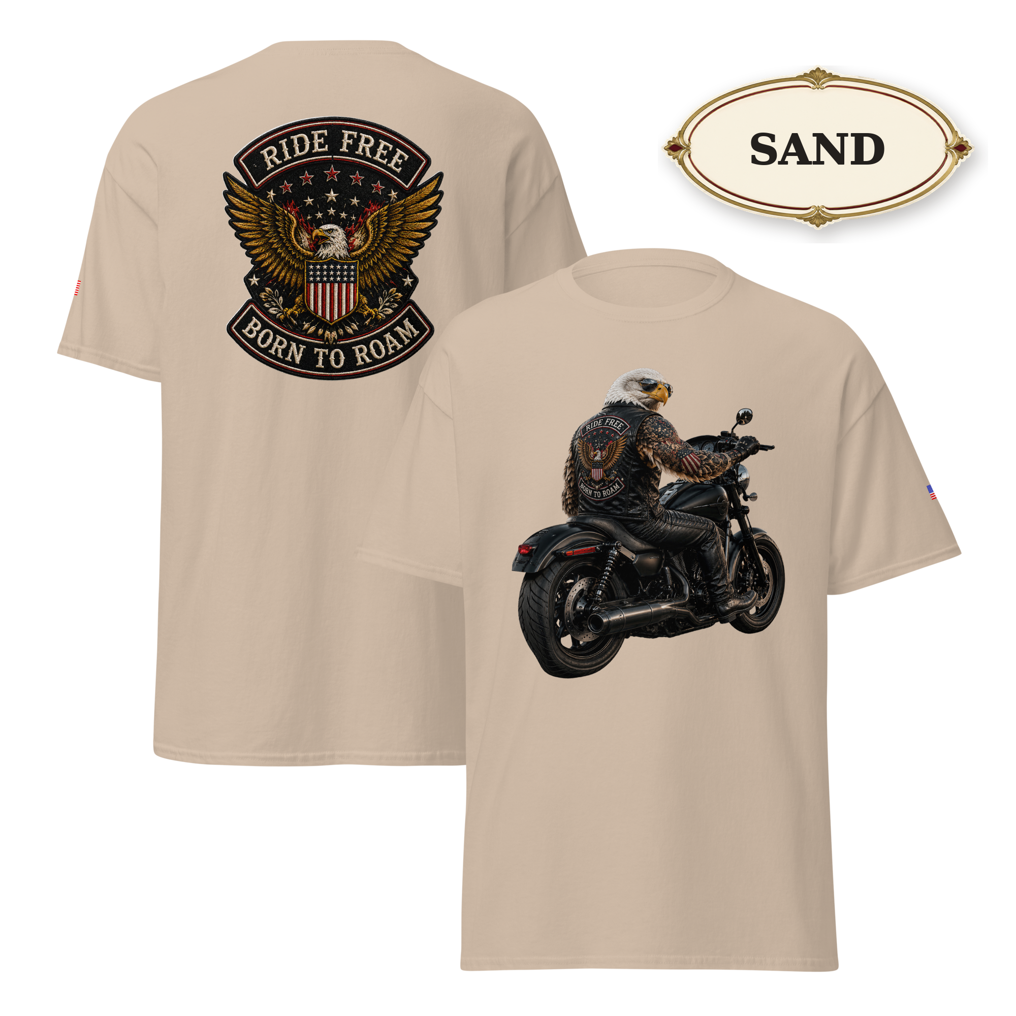 Ride Free Born to Roam Biker Shirt, Patriotic Eagle Motorcycle T-Shirt, American Flag Graphic Tee, Unisex Rider Gift