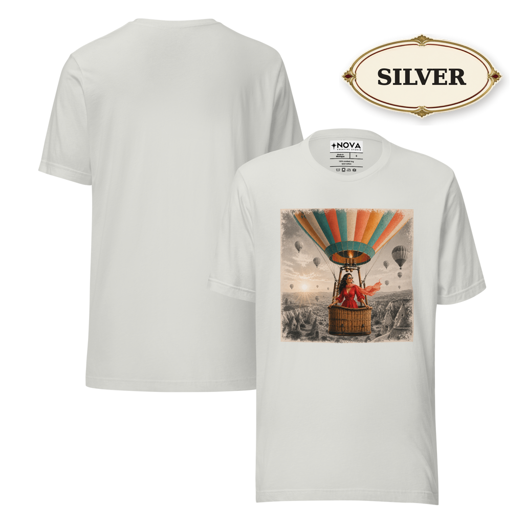 Hot Air Balloon Graphic Tee, Vintage Woman Travel Shirt, Whimsical Adventure Gift