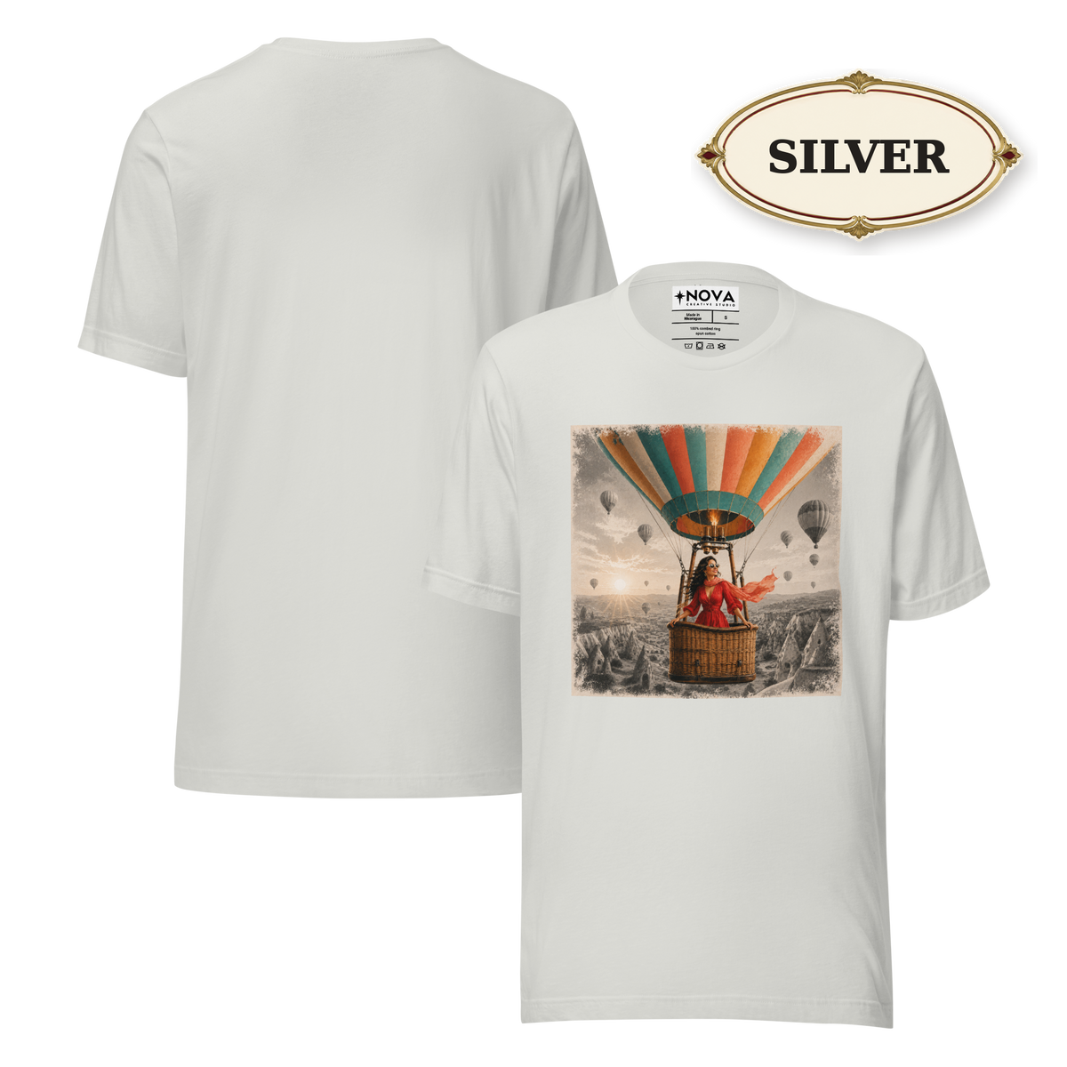 Hot Air Balloon Graphic Tee, Vintage Woman Travel Shirt, Whimsical Adventure Gift
