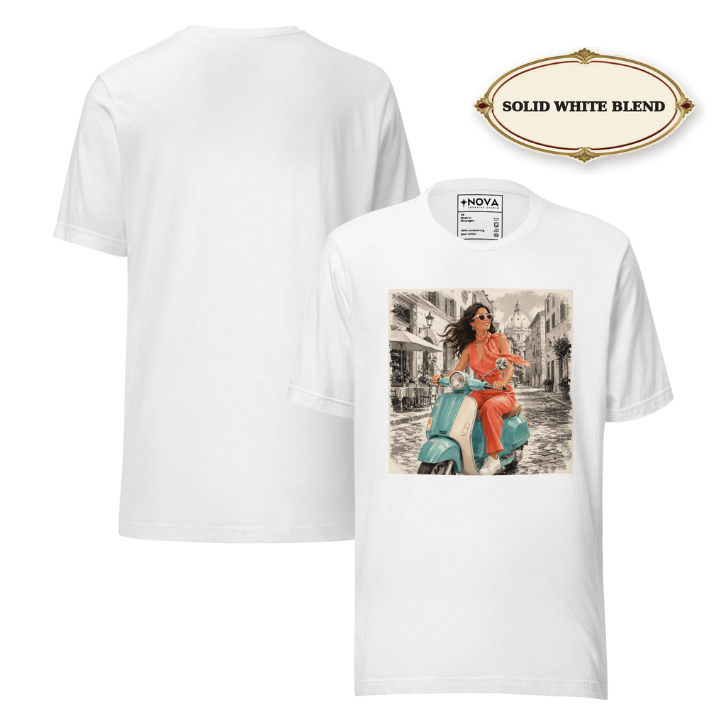 Italian Summer T-Shirt, Vintage Vespa Girl Tee, Retro Italy Travel Shirt, Mediterranean Vacation Top, Dolce Vita Graphic Tee