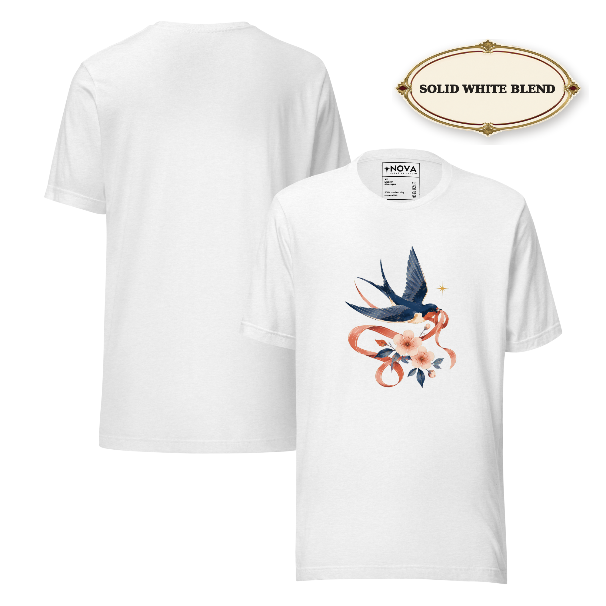 Swallow Bird Shirt for Women, Floral Bird Graphic Tee, Vintage Tattoo T-Shirt, Botanical Shirt, Cottagecore Tee, Bird Lover Gift