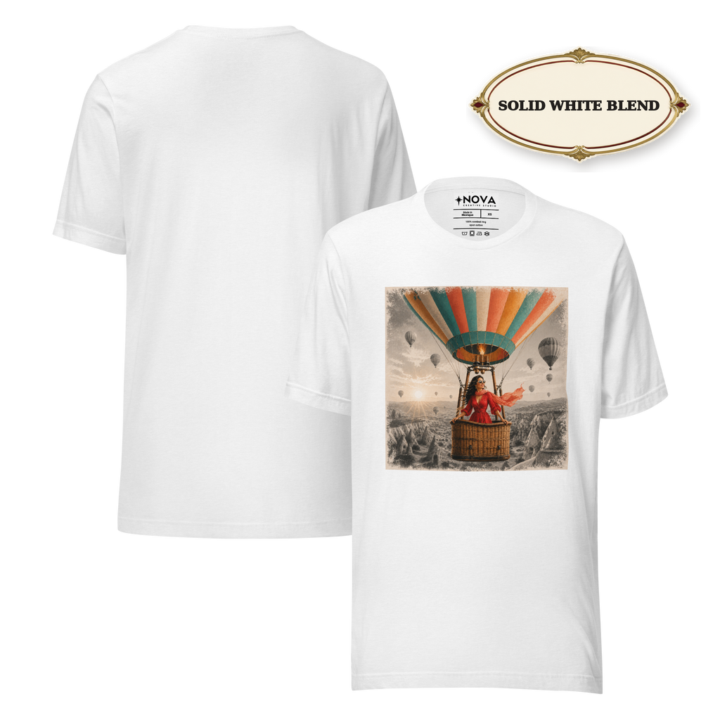 Hot Air Balloon Graphic Tee, Vintage Woman Travel Shirt, Whimsical Adventure Gift