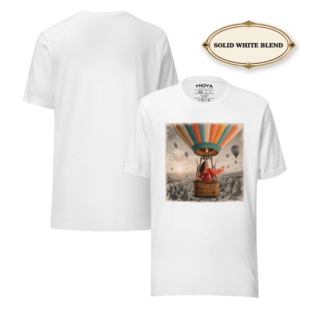 Hot Air Balloon Graphic Tee, Vintage Woman Travel Shirt, Whimsical Adventure Gift