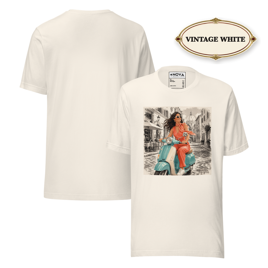 Italian Summer T-Shirt, Vintage Vespa Girl Tee, Retro Italy Travel Shirt, Mediterranean Vacation Top, Dolce Vita Graphic Tee