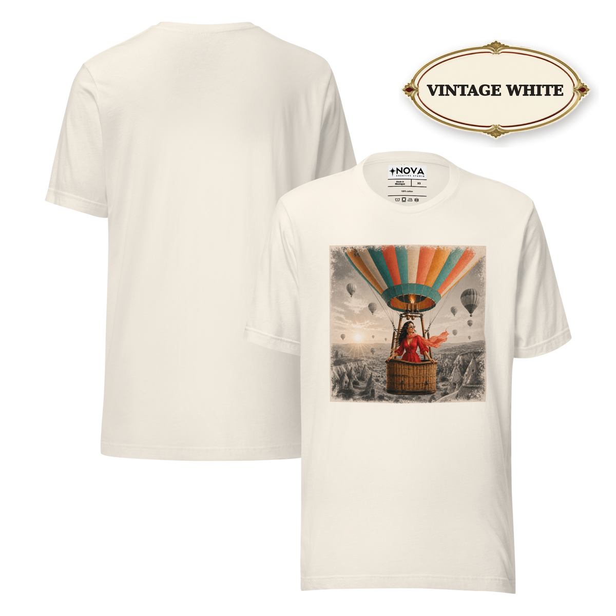 Hot Air Balloon Graphic Tee, Vintage Woman Travel Shirt, Whimsical Adventure Gift