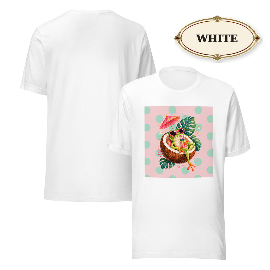 Women’s Tropical Cocktail Graphic Tee, Coconut Drink Summer Shirt