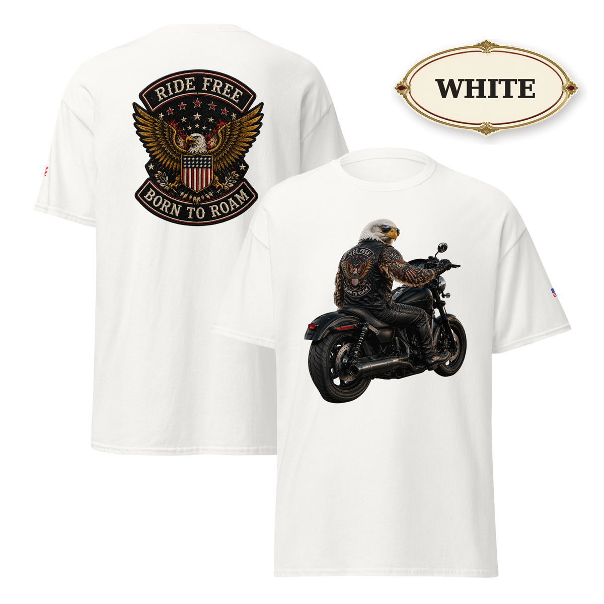 Ride Free Born to Roam Biker Shirt, Patriotic Eagle Motorcycle T-Shirt, American Flag Graphic Tee, Unisex Rider Gift