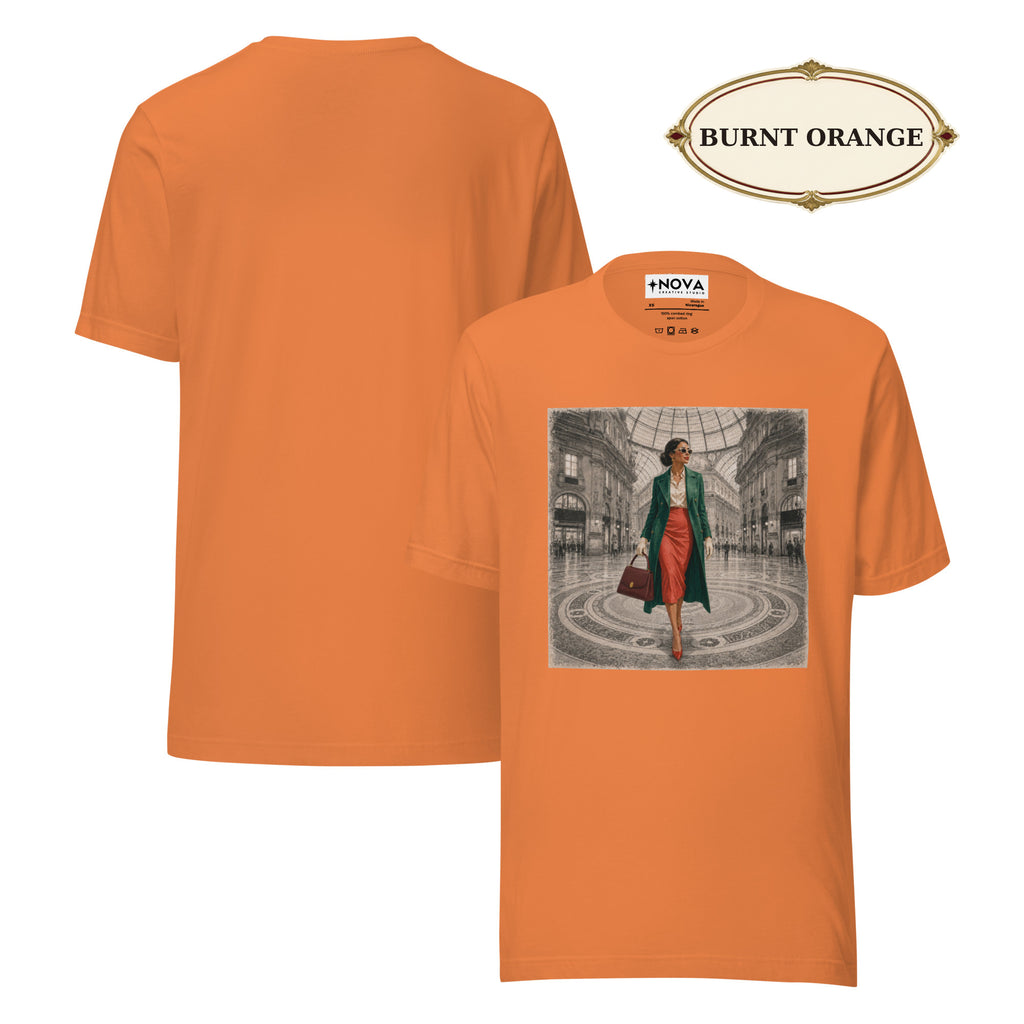 Milan Italy T-Shirt, Elegant Woman at Galleria Vittorio Emanuele II
