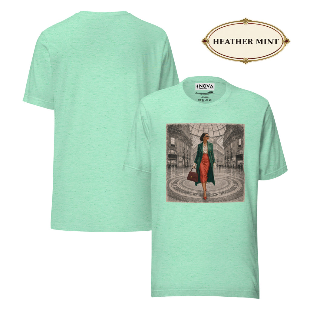 Milan Italy T-Shirt, Elegant Woman at Galleria Vittorio Emanuele II