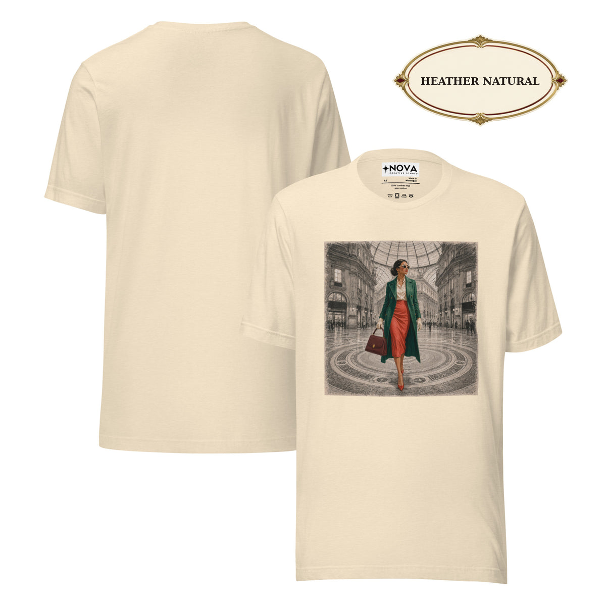 Milan Italy T-Shirt, Elegant Woman at Galleria Vittorio Emanuele II