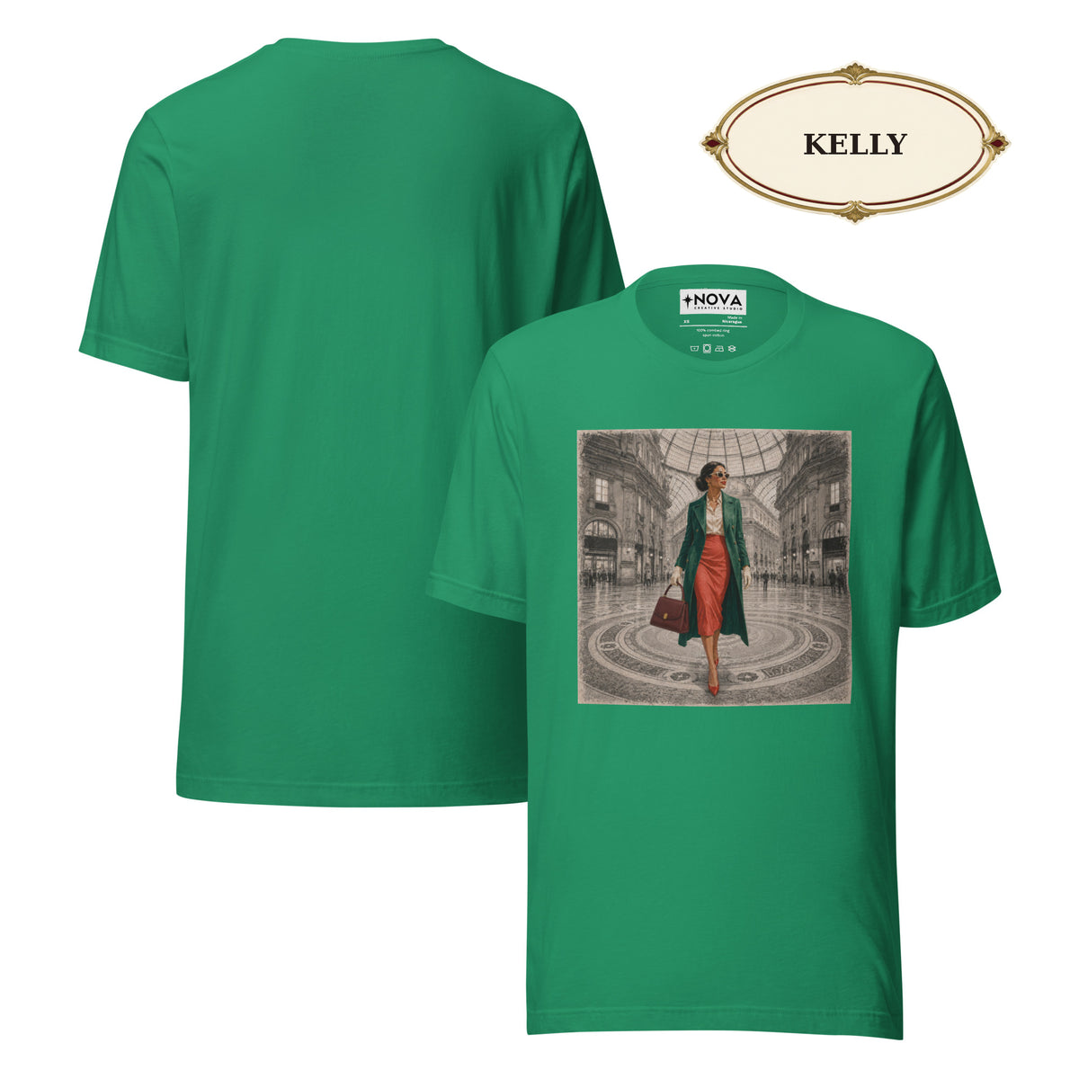 Milan Italy T-Shirt, Elegant Woman at Galleria Vittorio Emanuele II