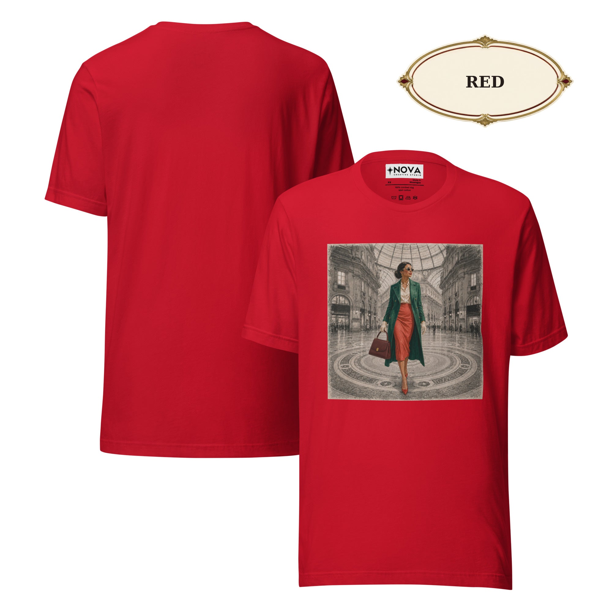Milan Italy T-Shirt, Elegant Woman at Galleria Vittorio Emanuele II