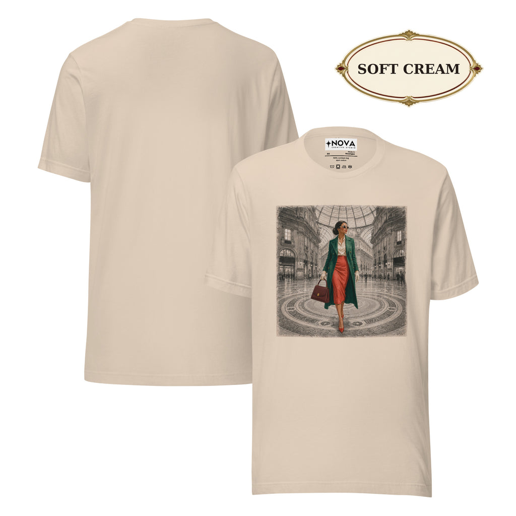 Milan Italy T-Shirt, Elegant Woman at Galleria Vittorio Emanuele II