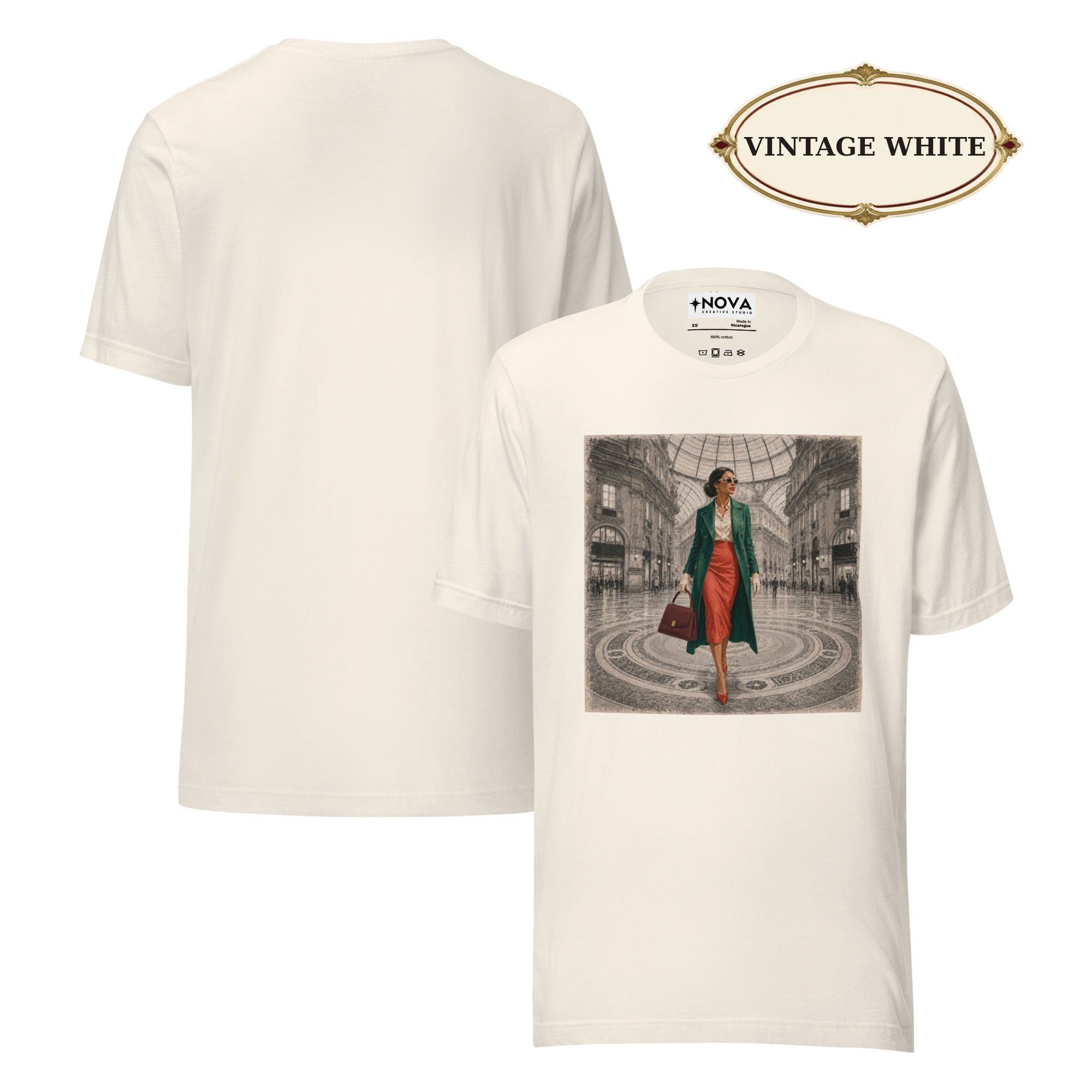 Milan Italy T-Shirt, Elegant Woman at Galleria Vittorio Emanuele II