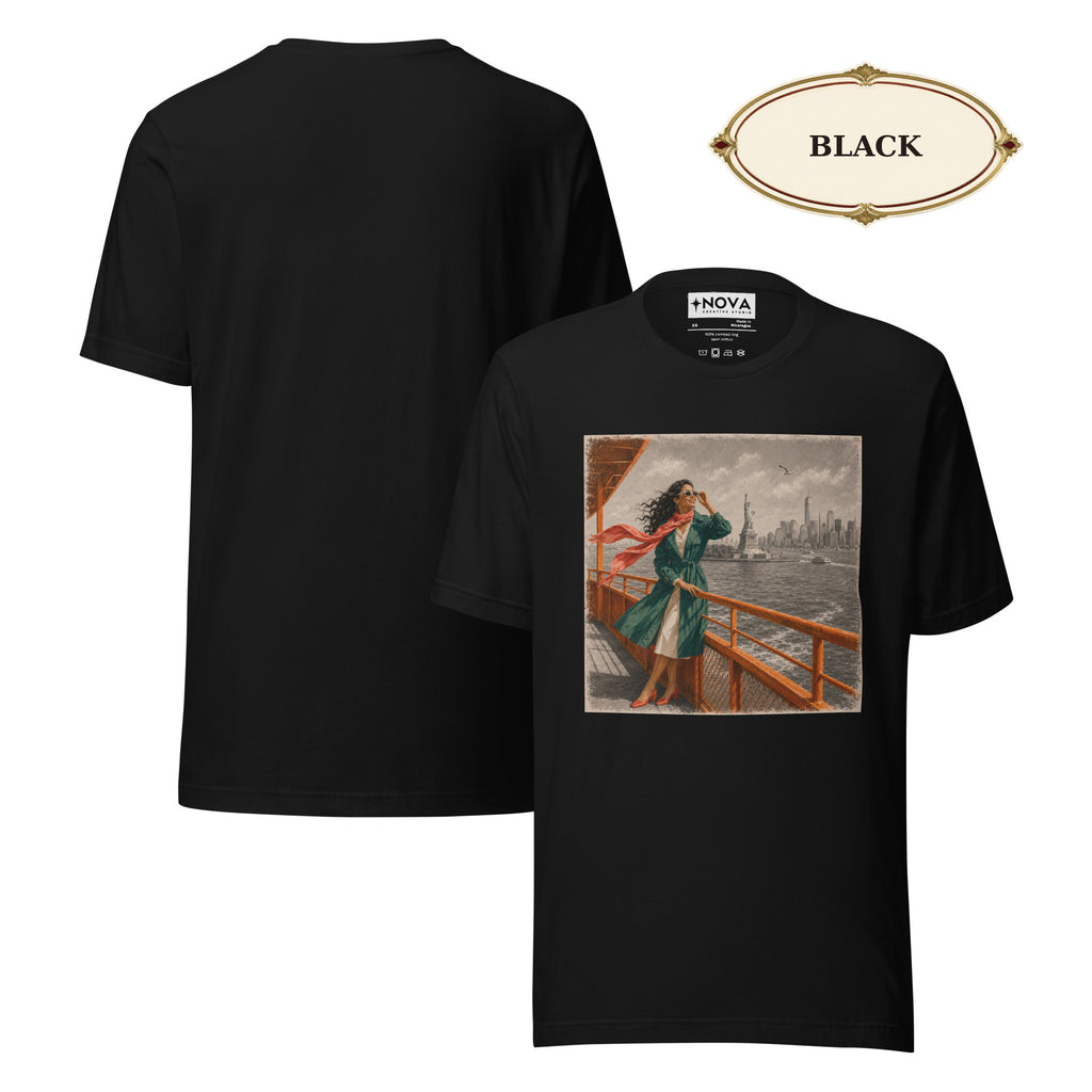 New York Ferry T-Shirt, Statue of Liberty and Manhattan Skyline Tee, NYC Harbor Travel Shirt, Gift for Her