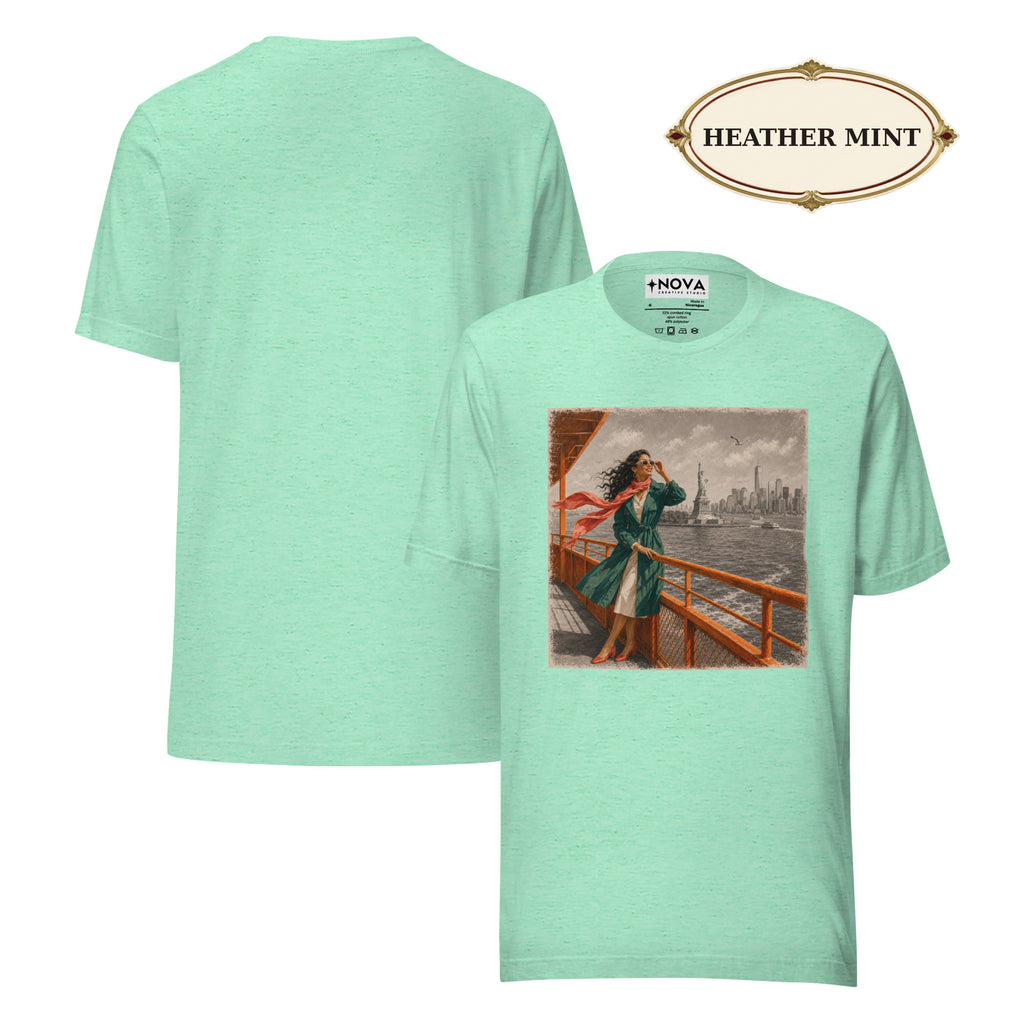 New York Ferry T-Shirt, Statue of Liberty and Manhattan Skyline Tee, NYC Harbor Travel Shirt, Gift for Her