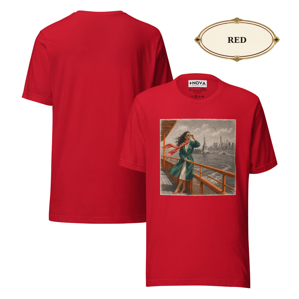 New York Ferry T-Shirt, Statue of Liberty and Manhattan Skyline Tee, NYC Harbor Travel Shirt, Gift for Her