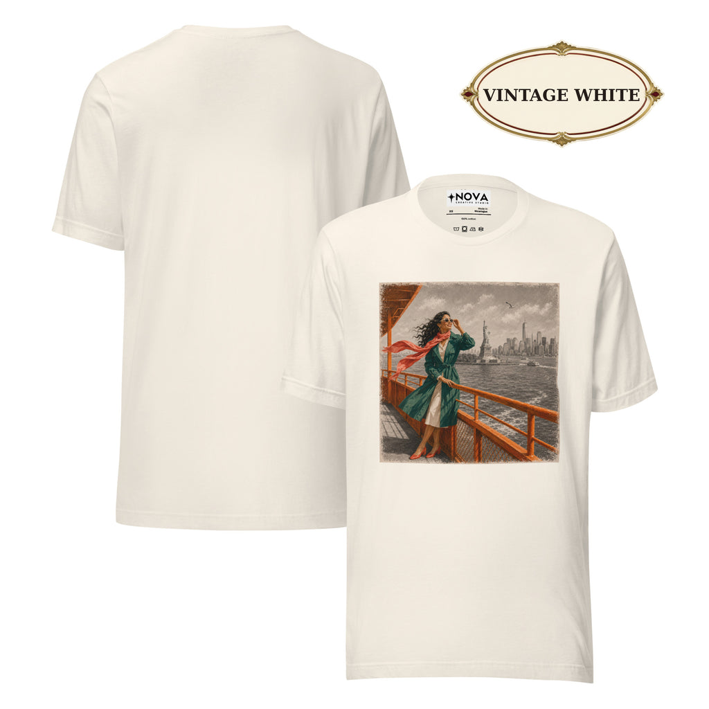 New York Ferry T-Shirt, Statue of Liberty and Manhattan Skyline Tee, NYC Harbor Travel Shirt, Gift for Her