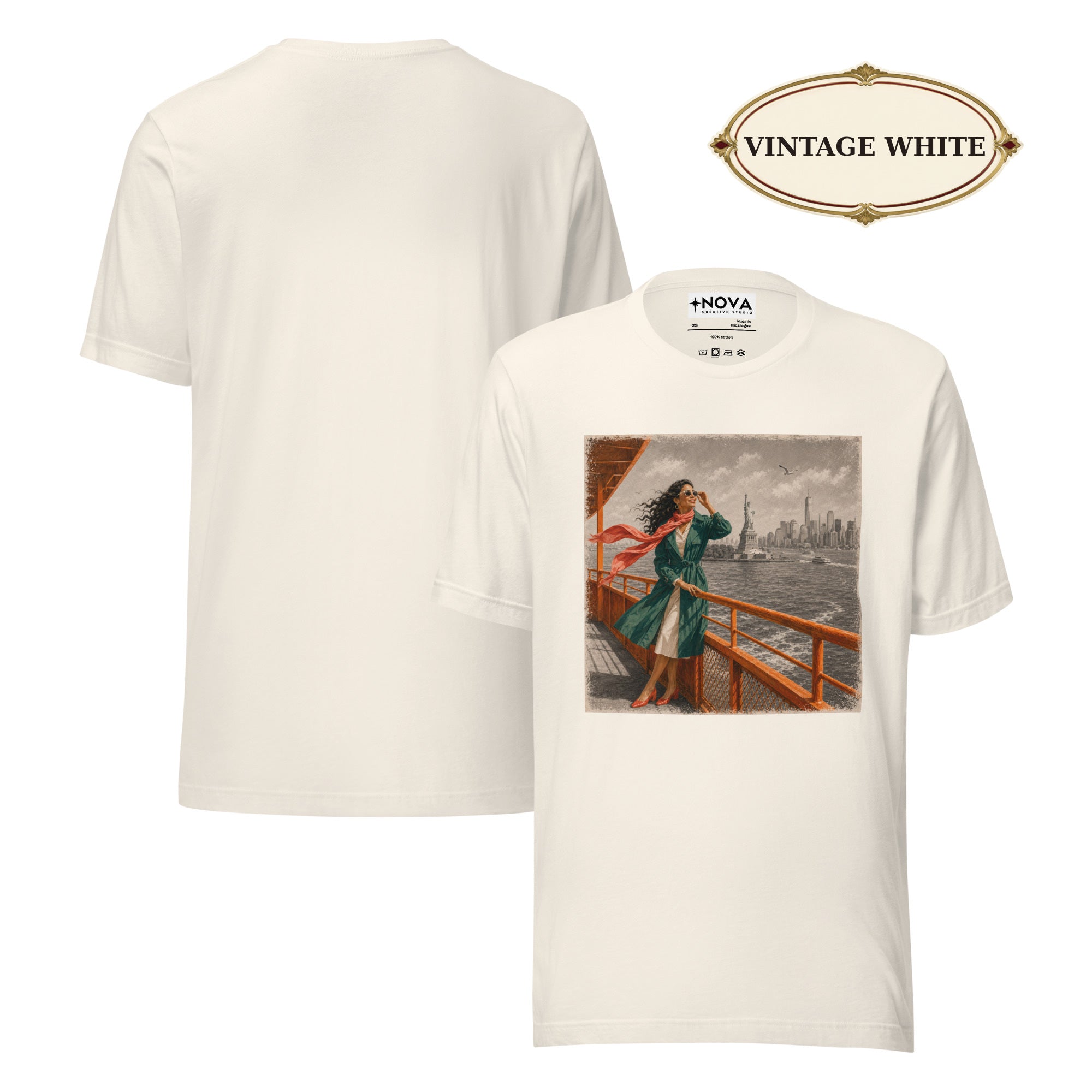 New York Ferry T-Shirt, Statue of Liberty and Manhattan Skyline Tee, NYC Harbor Travel Shirt, Gift for Her