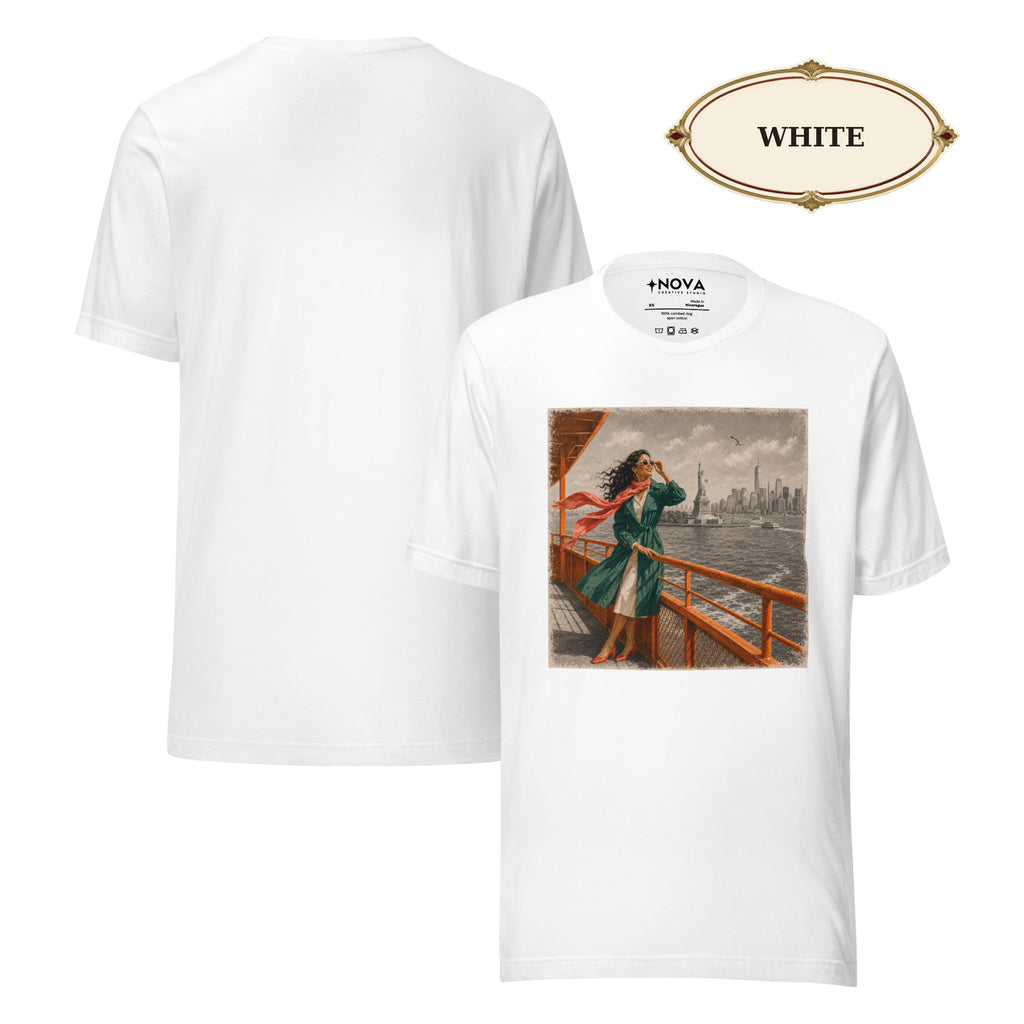 New York Ferry T-Shirt, Statue of Liberty and Manhattan Skyline Tee, NYC Harbor Travel Shirt, Gift for Her