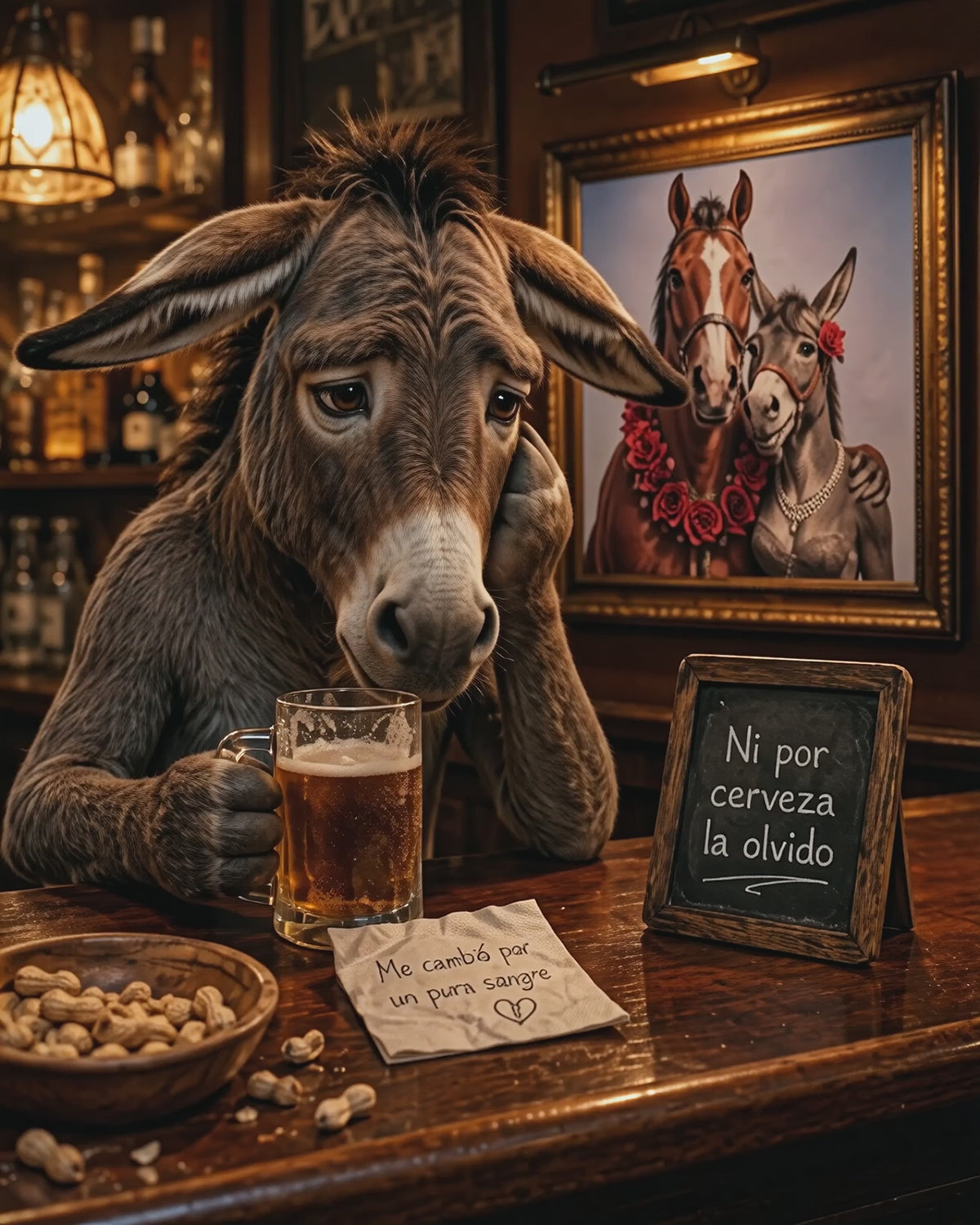 Funny Donkey Bar Poster, Spanish Animal Wall Art, Man Cave Decor Print