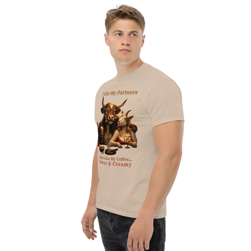 Funny Bull and Goat Coffee T-Shirt, Sweet and Creamy Partners Tee, Farm Animal Humor Gift, Unisex Graphic Shirt