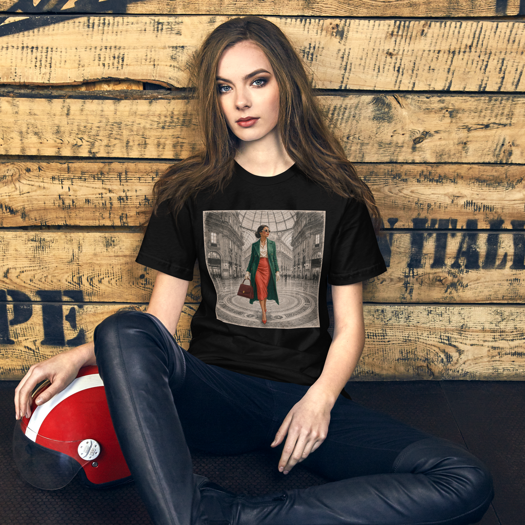 Milan Italy T-Shirt, Elegant Woman at Galleria Vittorio Emanuele II