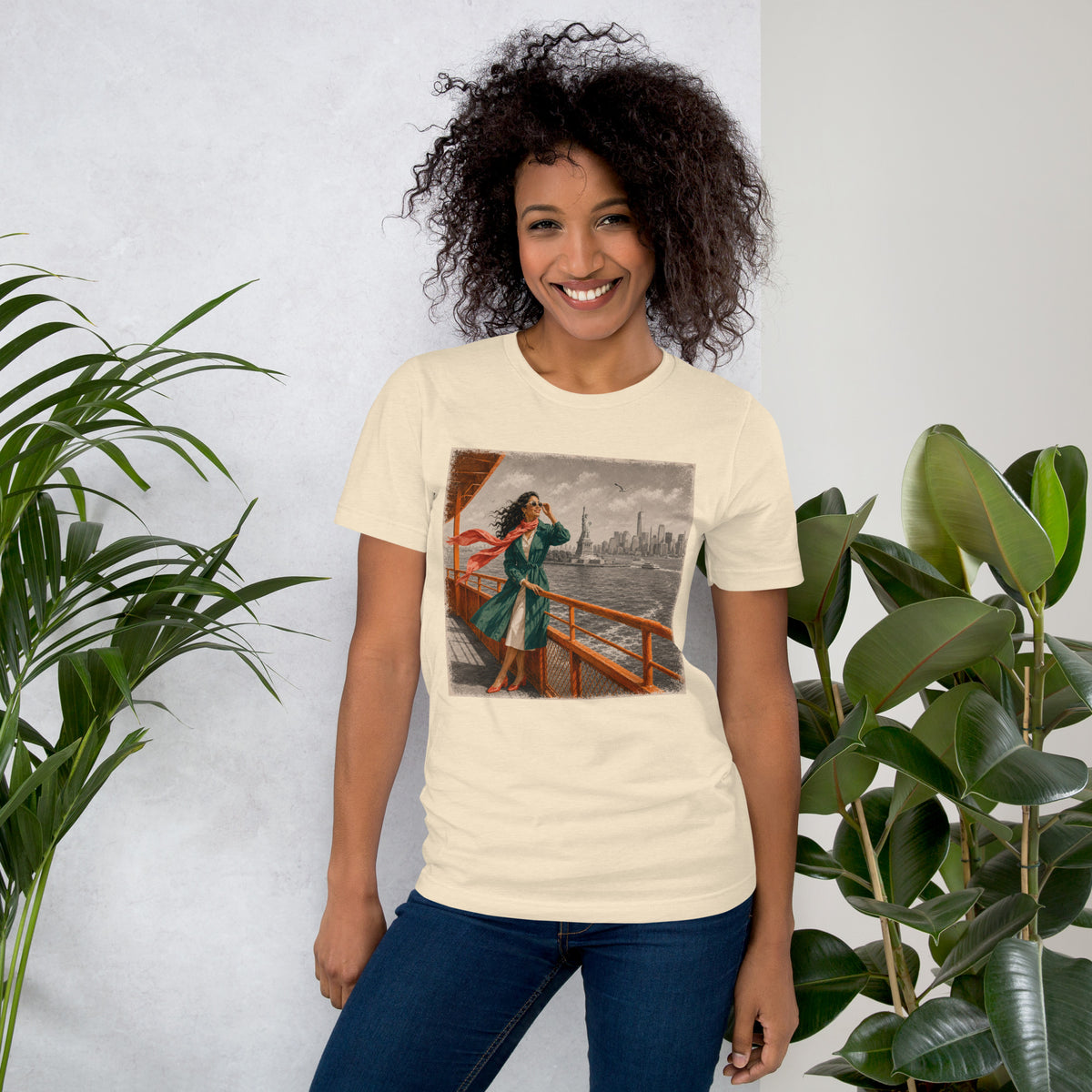 New York Ferry T-Shirt, Statue of Liberty and Manhattan Skyline Tee, NYC Harbor Travel Shirt, Gift for Her