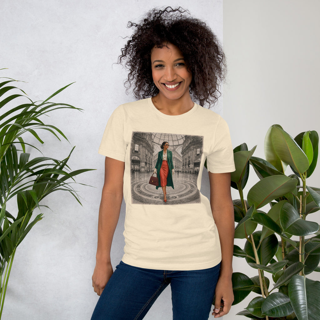 Milan Italy T-Shirt, Elegant Woman at Galleria Vittorio Emanuele II