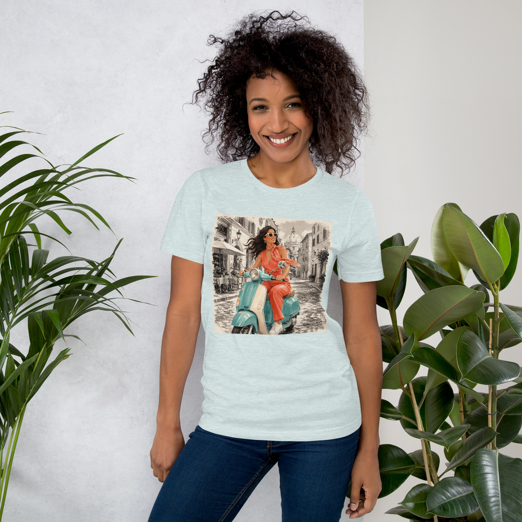 Italian Summer T-Shirt, Vintage Vespa Girl Tee, Retro Italy Travel Shirt, Mediterranean Vacation Top, Dolce Vita Graphic Tee