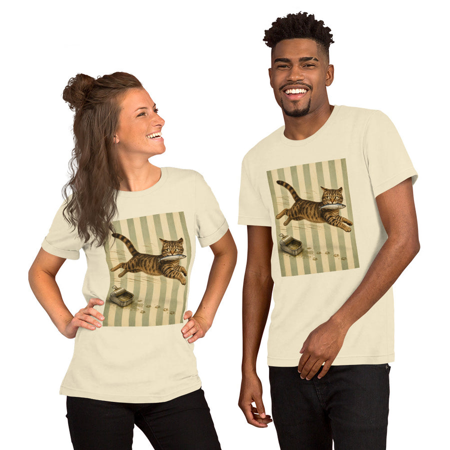 Sardine Thief Cat Graphic Tee, Unisex Funny Cat Lover Shirt