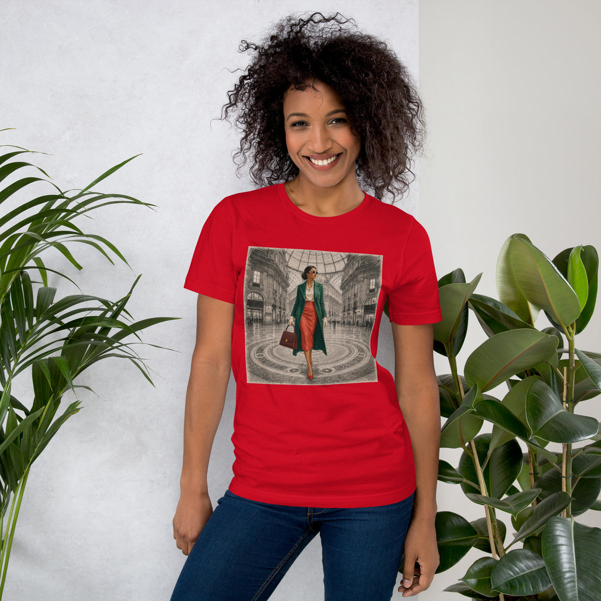 Milan Italy T-Shirt, Elegant Woman at Galleria Vittorio Emanuele II