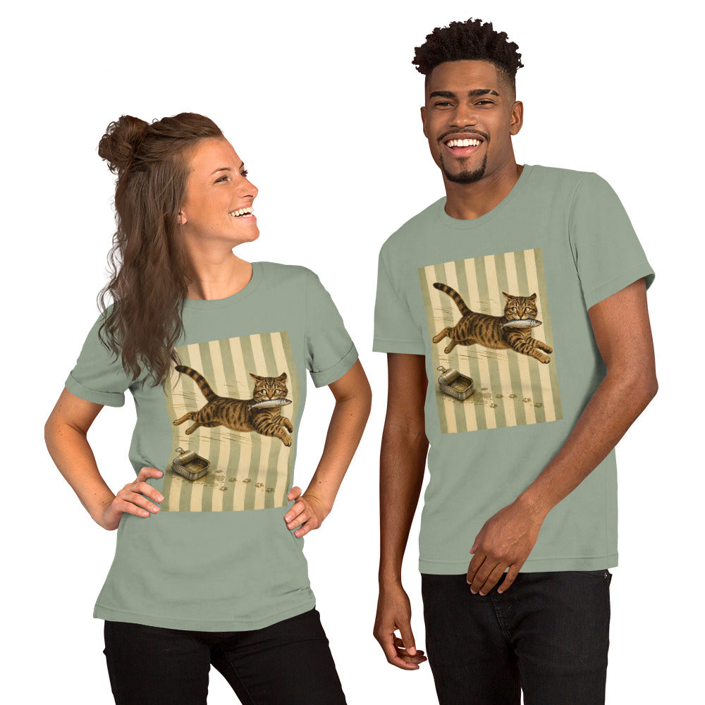 Sardine Thief Cat Graphic Tee, Unisex Funny Cat Lover Shirt