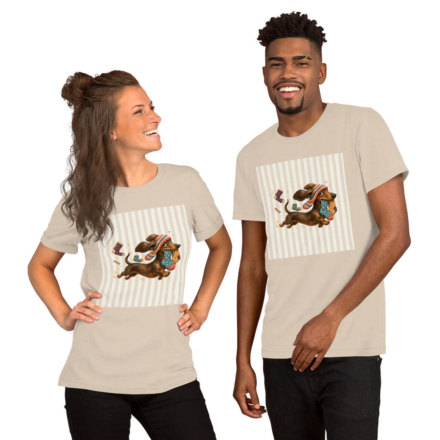 Sock Thief Dachshund Graphic Tee, Funny Unisex Wiener Dog Shirt